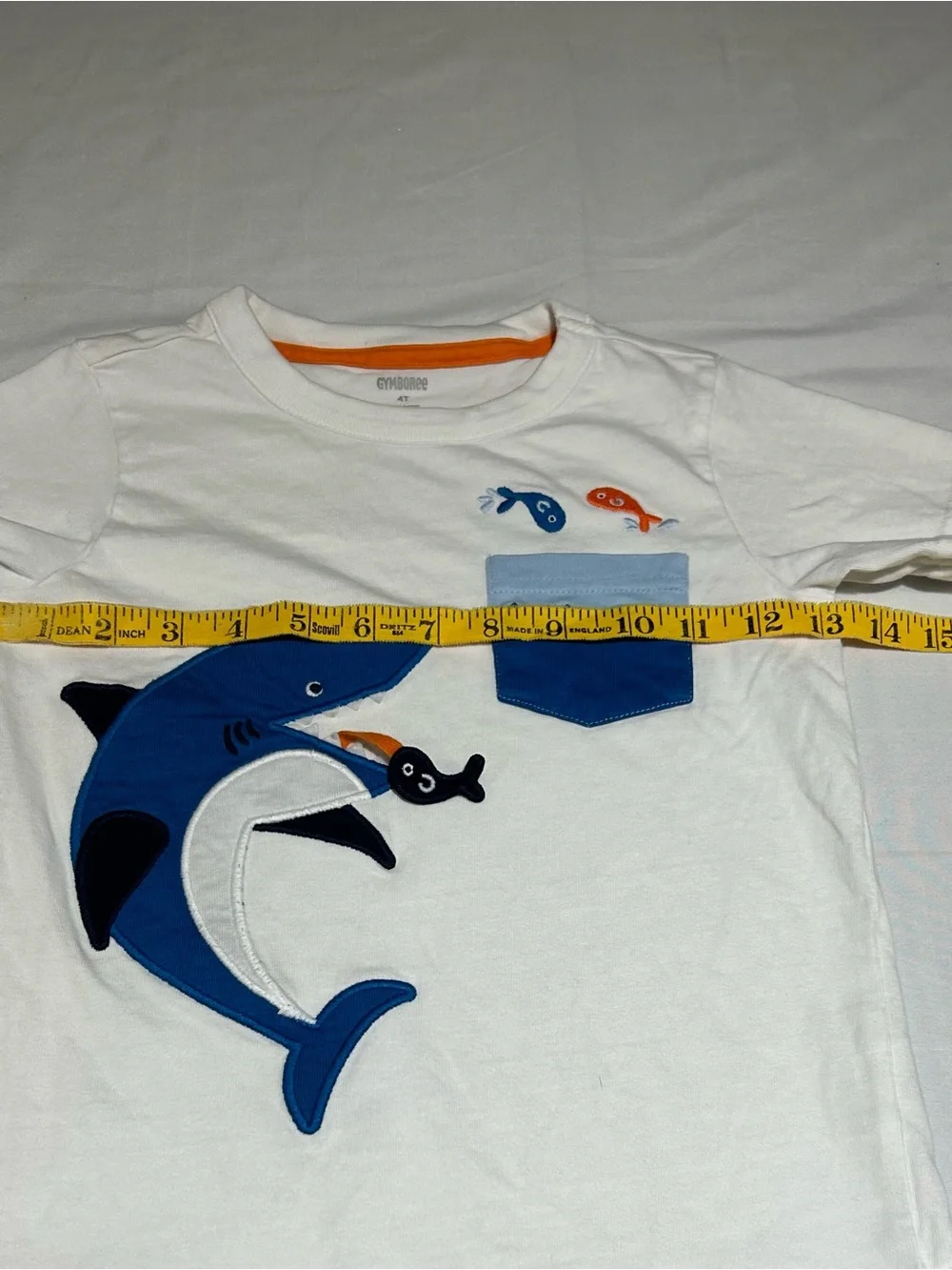 Gymboree Boys 4T White Shark Fish Short Sleeve T-shirt Pocket Classic Beach